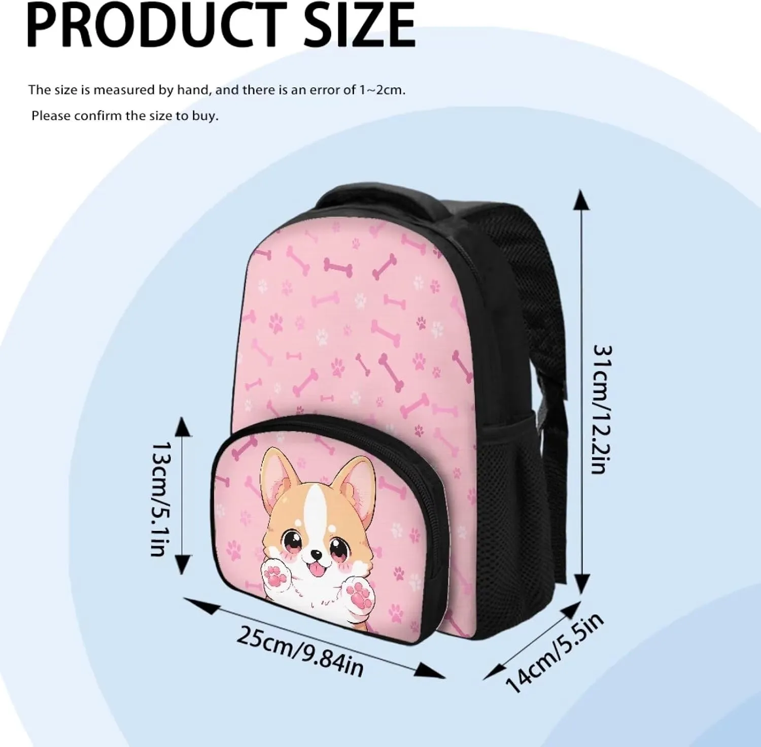 Flashideas Cute Corgi Girls Backpack Cute Book Bag with Compartments Classic Basic Backpack Side Pockets Tablet Compartment 12 Inch Kids Backpacks Kindergarten Elementary Kids Backpack