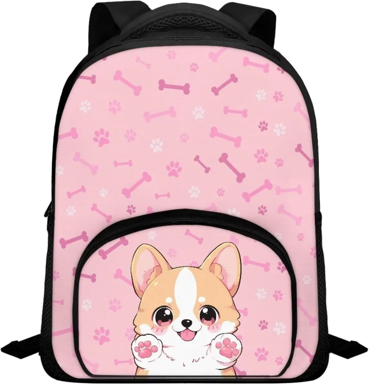 Flashideas Cute Corgi Girls Backpack Cute Book Bag with Compartments Classic Basic Backpack Side Pockets Tablet Compartment 12 Inch Kids Backpacks Kindergarten Elementary Kids Backpack