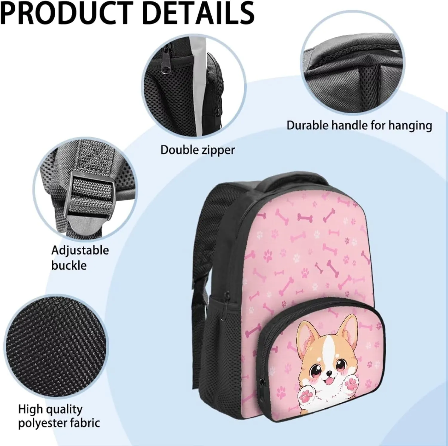 Flashideas Cute Corgi Girls Backpack Cute Book Bag with Compartments Classic Basic Backpack Side Pockets Tablet Compartment 12 Inch Kids Backpacks Kindergarten Elementary Kids Backpack