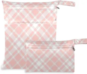 Flesh Pink Checkerboard reusable bag for daycare 2 Pack travel essentials for babies with handles for travel, bathing