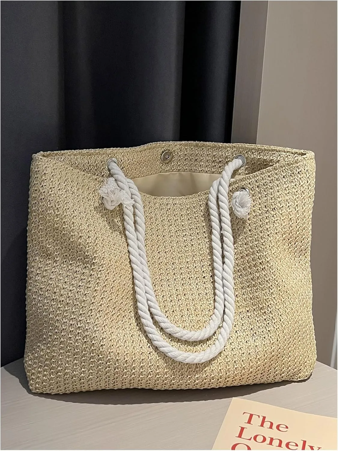 Floerns Women's Straw Weave Beach Tote Bag Double Handle Travel Shoulder Bag