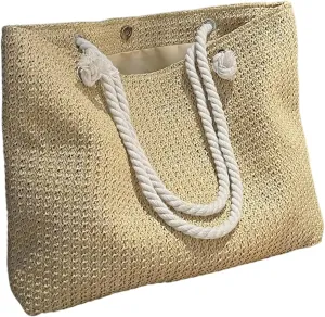 Floerns Women's Straw Weave Beach Tote Bag Double Handle Travel Shoulder Bag