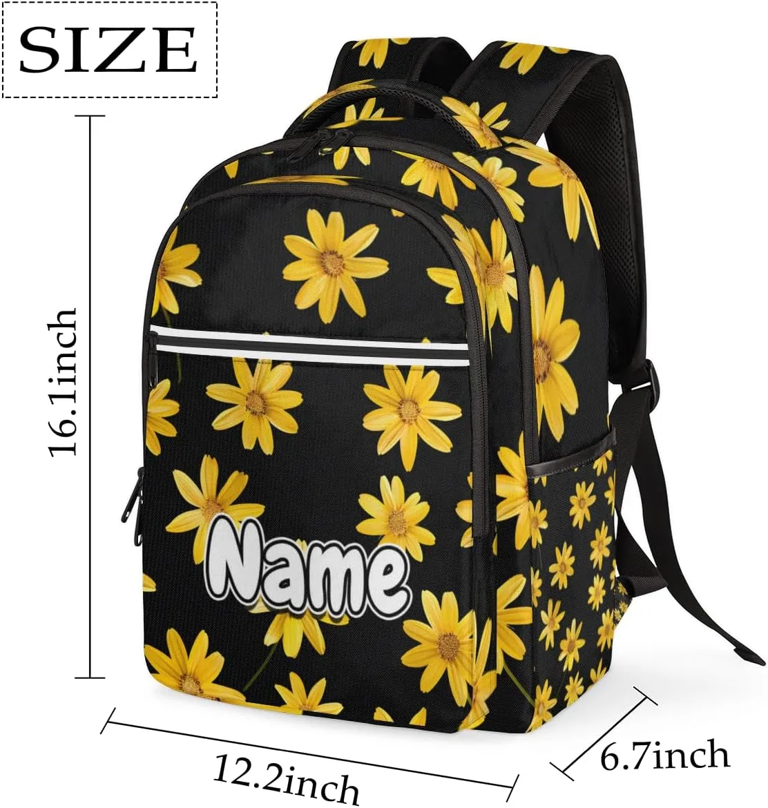 Floral Daisy Personalized Laptop Backpack with Name Custom Shoulder Bags for Women Men Waterproof Travel Casual Daypack Laptop Bag Gifts 16.1in