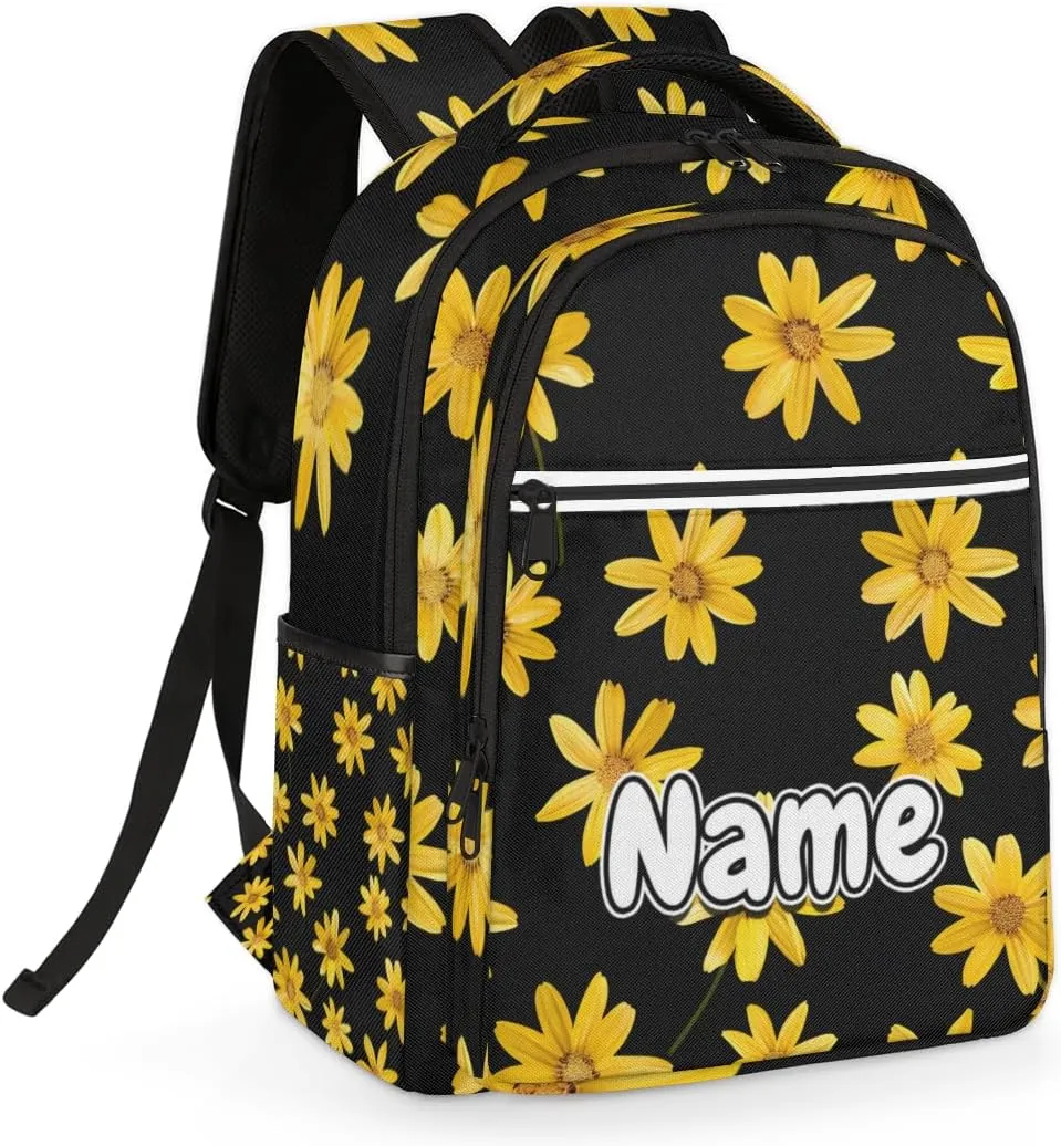Floral Daisy Personalized Laptop Backpack with Name Custom Shoulder Bags for Women Men Waterproof Travel Casual Daypack Laptop Bag Gifts 16.1in