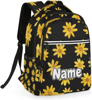 Floral Daisy Personalized Laptop Backpack with Name Custom Shoulder Bags for Women Men Waterproof Travel Casual Daypack Laptop Bag Gifts 16.1in