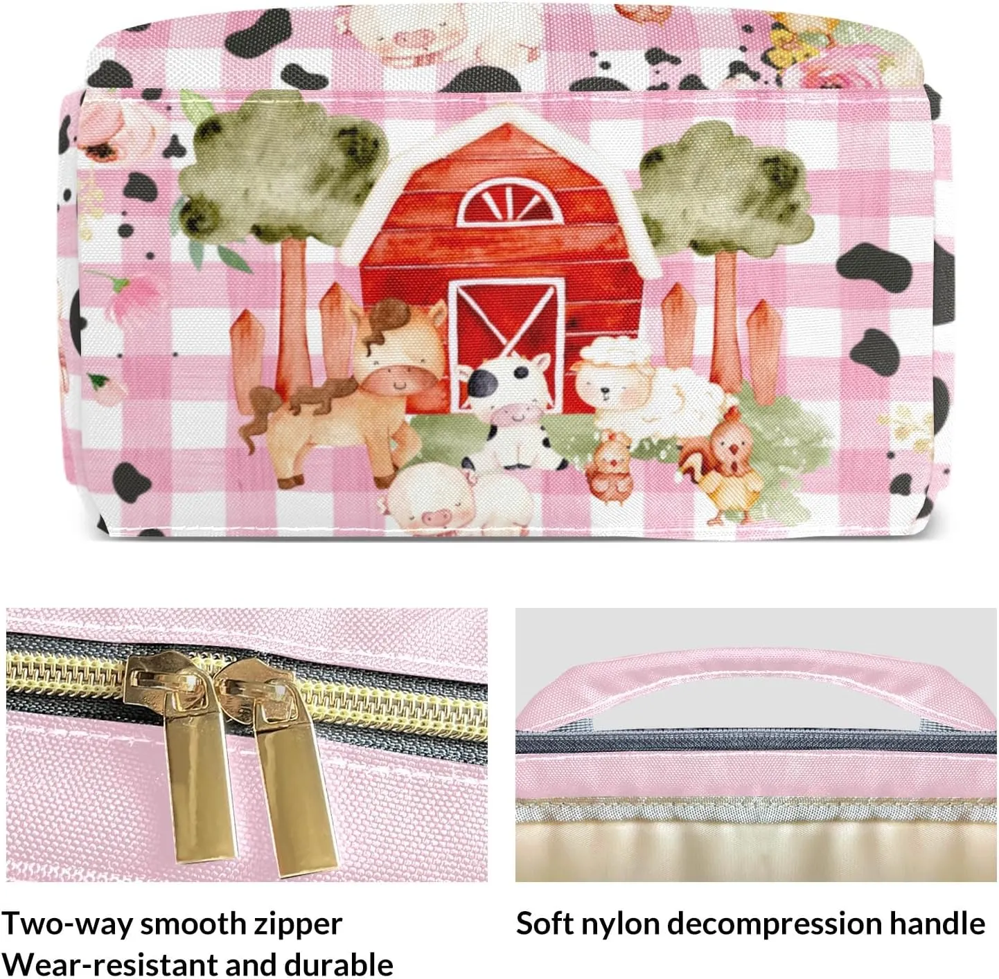 Floral Plaid Farm Animals Life Personalized Large Capacity Diaper Bags,Custom Name Backpack Casual Daypack Bag Nappy Bag Gifts