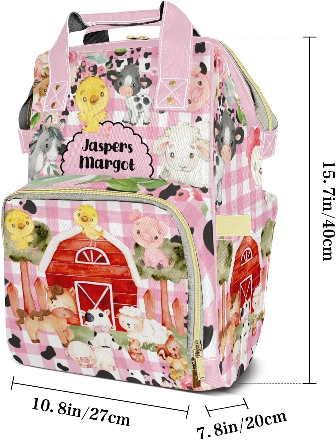 Floral Plaid Farm Animals Life Personalized Large Capacity Diaper Bags,Custom Name Backpack Casual Daypack Bag Nappy Bag Gifts