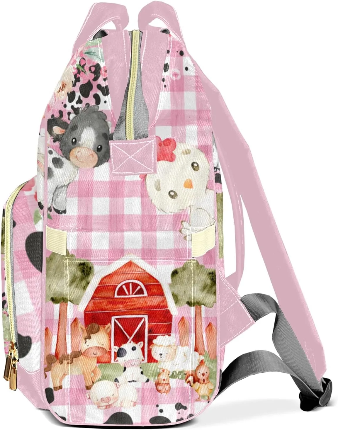 Floral Plaid Farm Animals Life Personalized Large Capacity Diaper Bags,Custom Name Backpack Casual Daypack Bag Nappy Bag Gifts