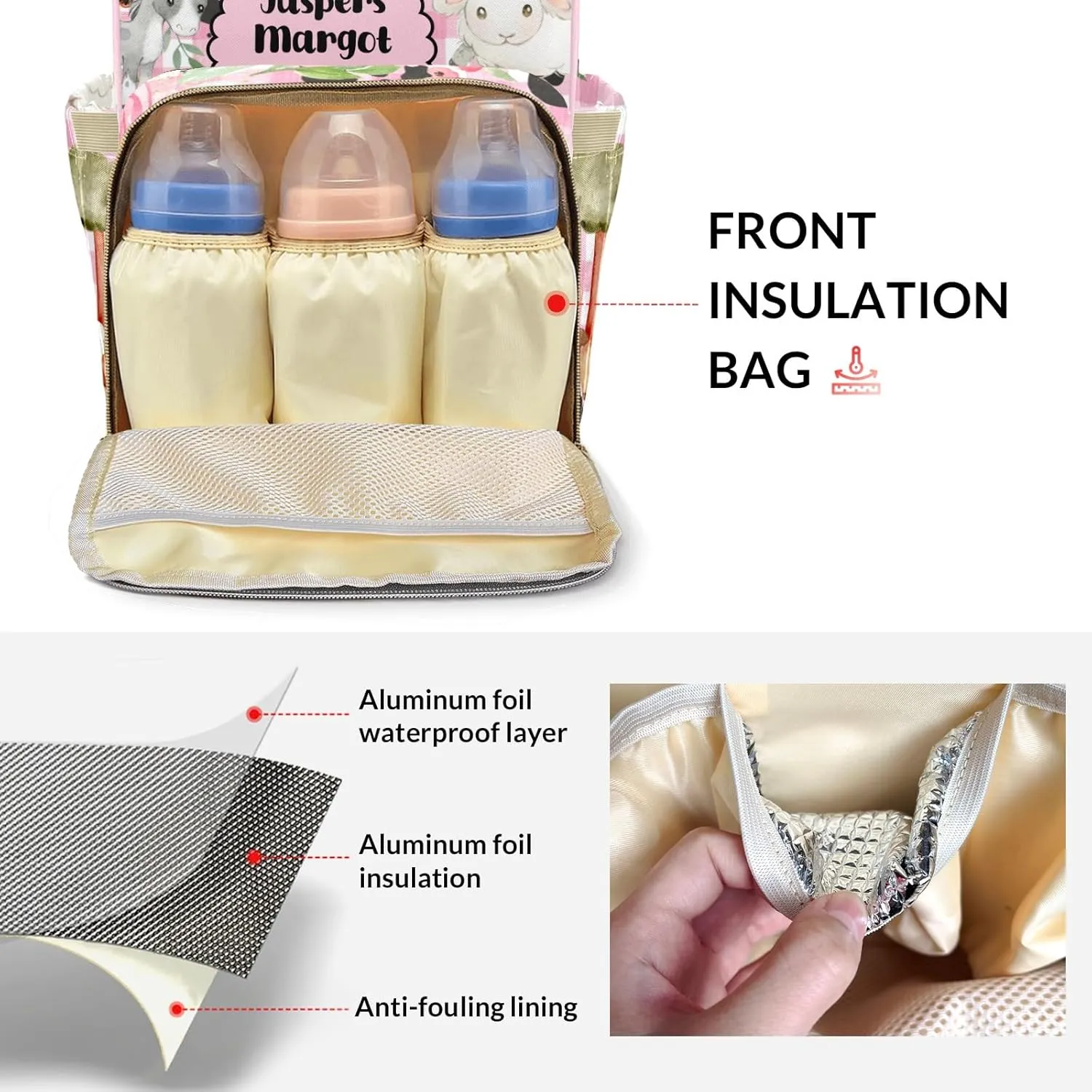 Floral Plaid Farm Animals Life Personalized Large Capacity Diaper Bags,Custom Name Backpack Casual Daypack Bag Nappy Bag Gifts