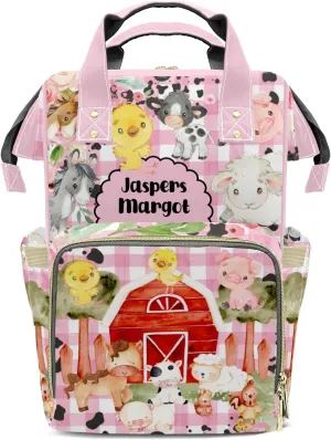 Floral Plaid Farm Animals Life Personalized Large Capacity Diaper Bags,Custom Name Backpack Casual Daypack Bag Nappy Bag Gifts