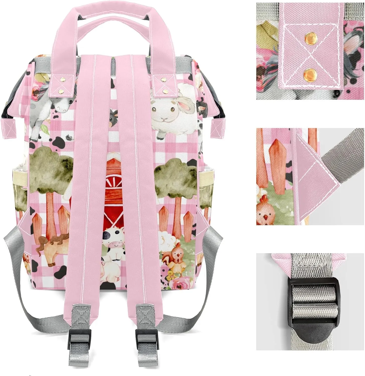 Floral Plaid Farm Animals Life Personalized Large Capacity Diaper Bags,Custom Name Backpack Casual Daypack Bag Nappy Bag Gifts