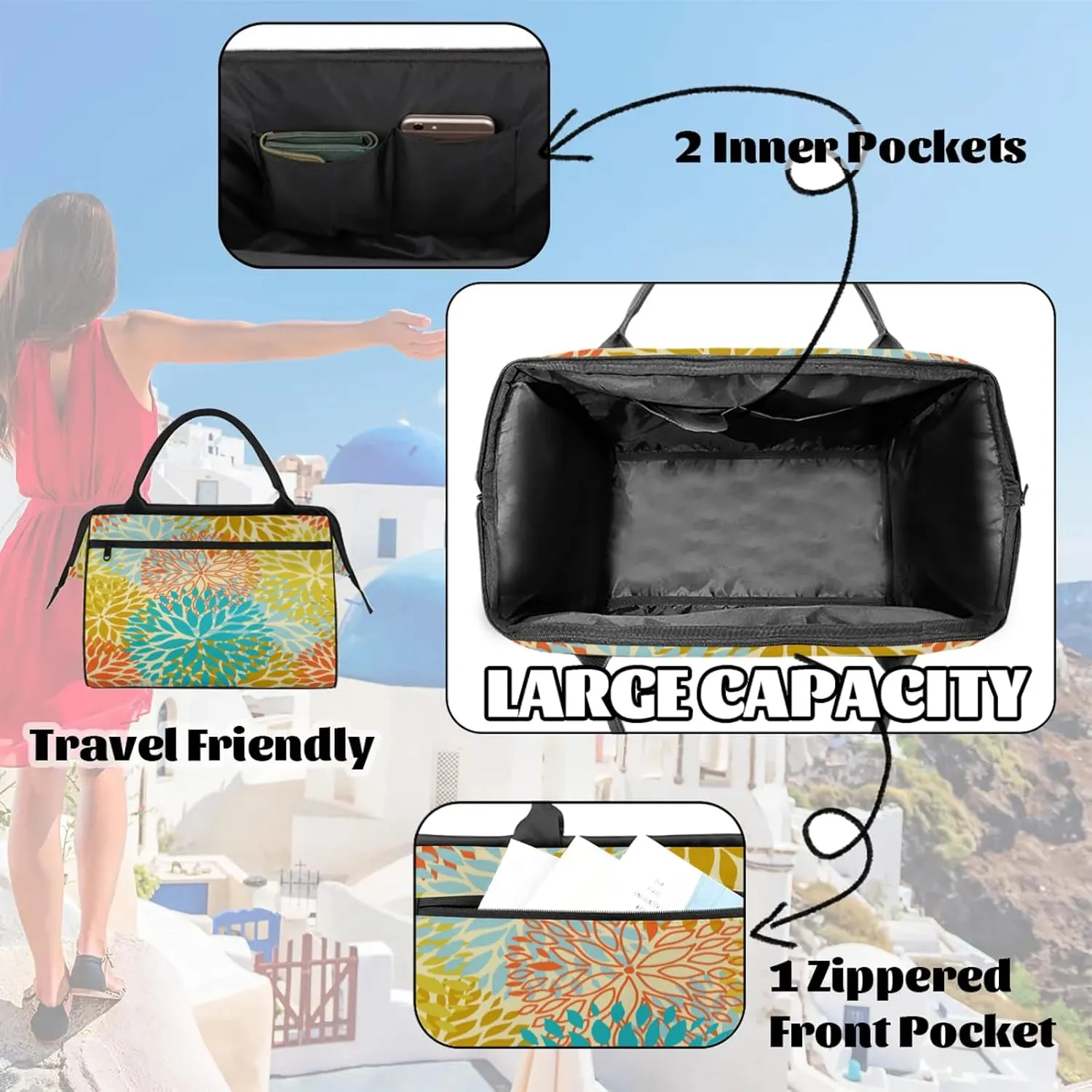 Flower Colorful Abstract Large Travel Duffel Bag Gym Tote Bag for Women Men Waterproof Weekend Overnight Bag Carry On Tote Luggage with Pocket Personal Item Bags Sports Bag fit Travel Sports Gym Yoga