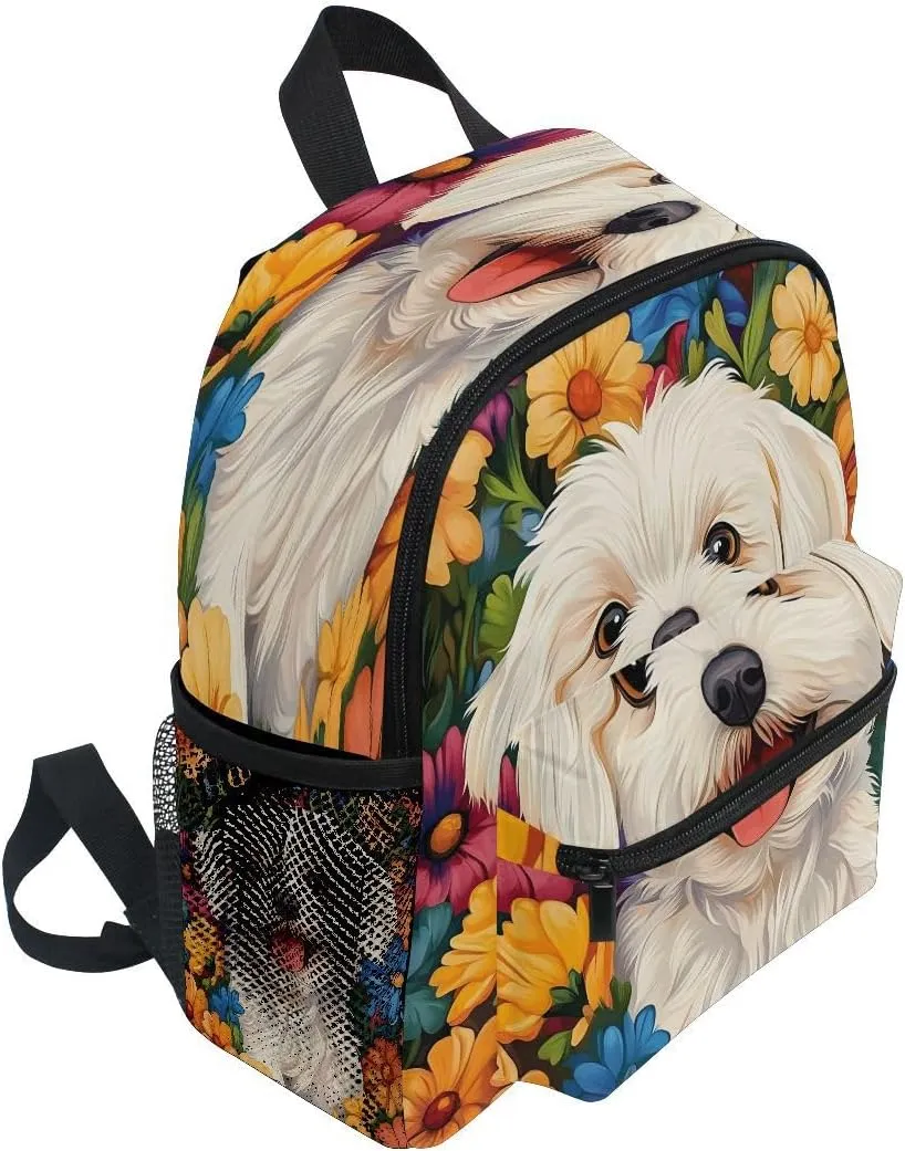 Flower Dog Toddlers Backpack Kid's School Bag Preschool Nursery Travel Bag