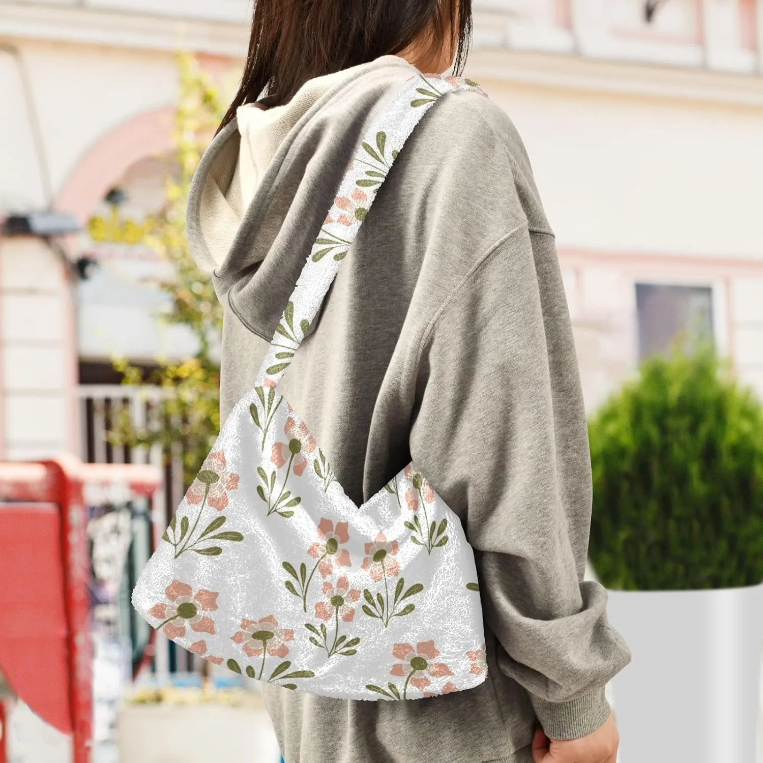 Flower Fluffy Furry Tote Bag Shoulder Bag Women Shoulder Handbag Purse for Autumn and Winter Multicolor 1