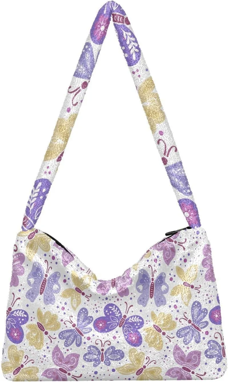 Flower Fluffy Furry Tote Bag Shoulder Bag Women Shoulder Handbag Purse for Autumn and Winter Multicolor 1