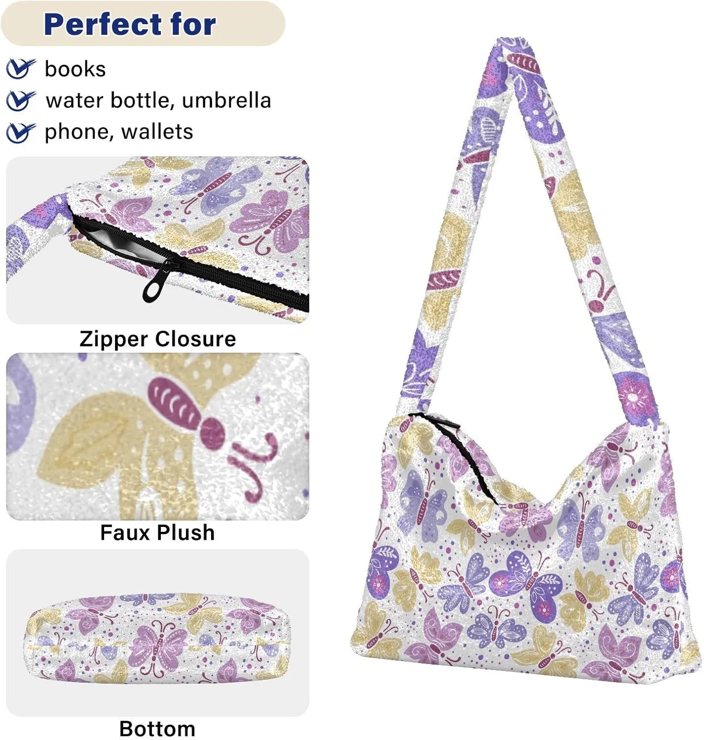 Flower Fluffy Furry Tote Bag Shoulder Bag Women Shoulder Handbag Purse for Autumn and Winter Multicolor 1