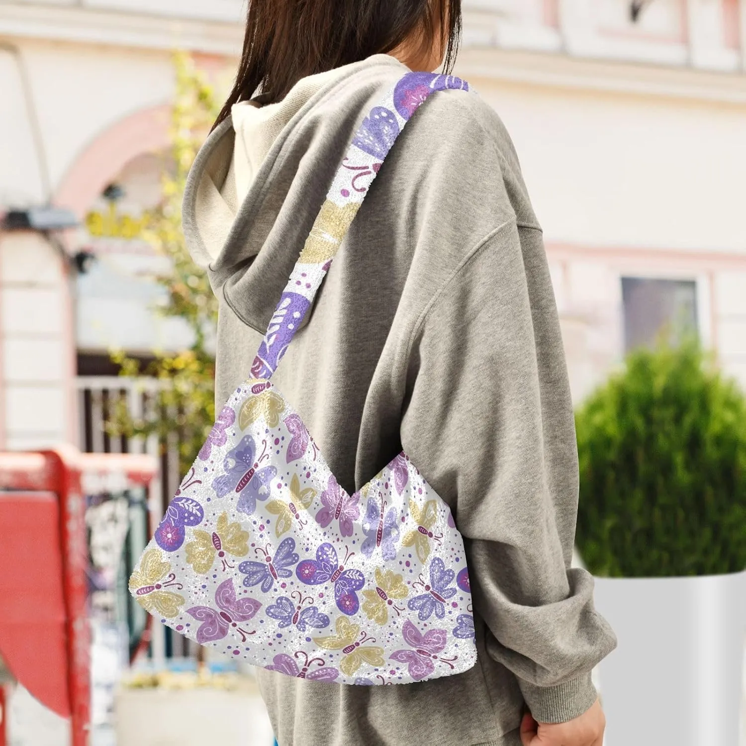 Flower Fluffy Furry Tote Bag Shoulder Bag Women Shoulder Handbag Purse for Autumn and Winter Multicolor 1