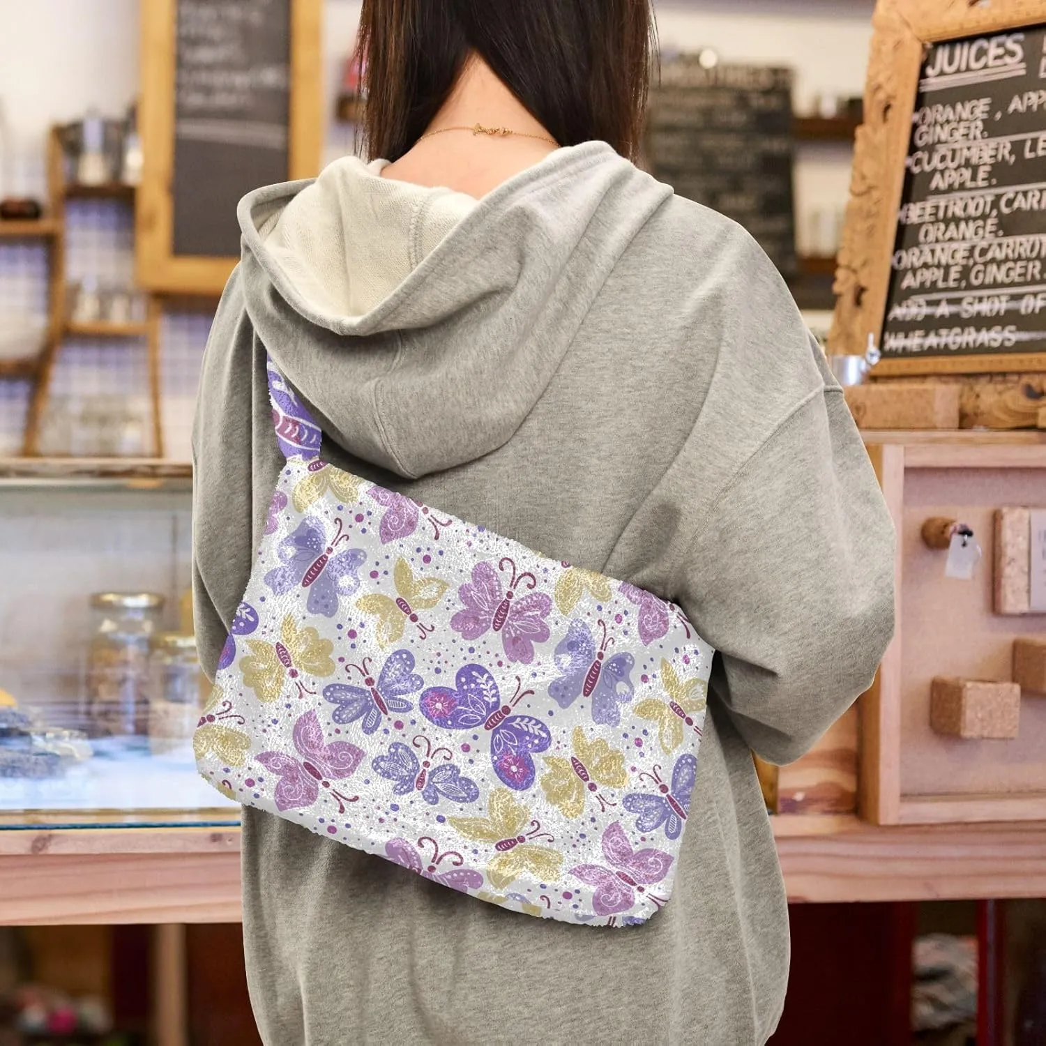 Flower Fluffy Furry Tote Bag Shoulder Bag Women Shoulder Handbag Purse for Autumn and Winter Multicolor 1