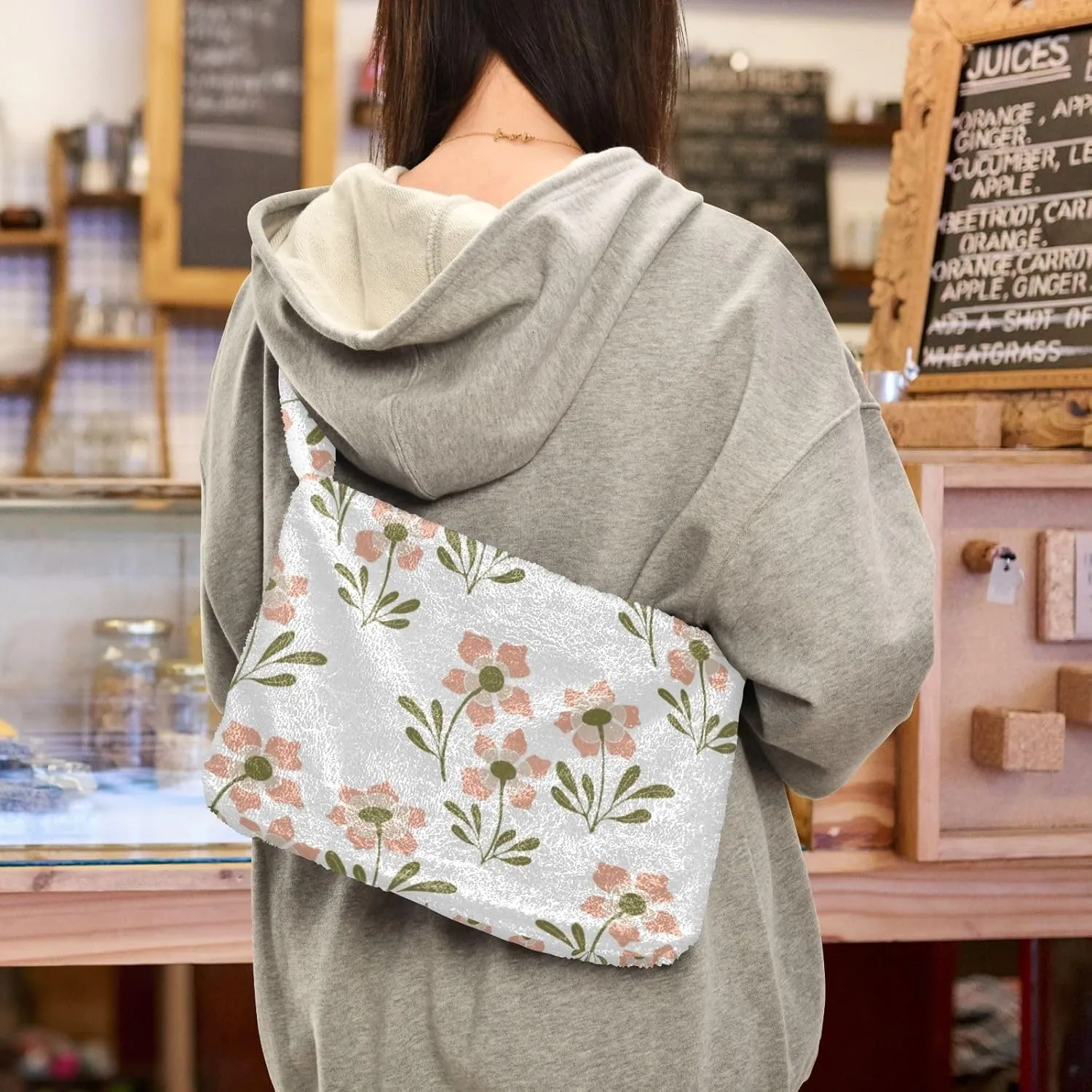 Flower Fluffy Furry Tote Bag Shoulder Bag Women Shoulder Handbag Purse for Autumn and Winter Multicolor 1