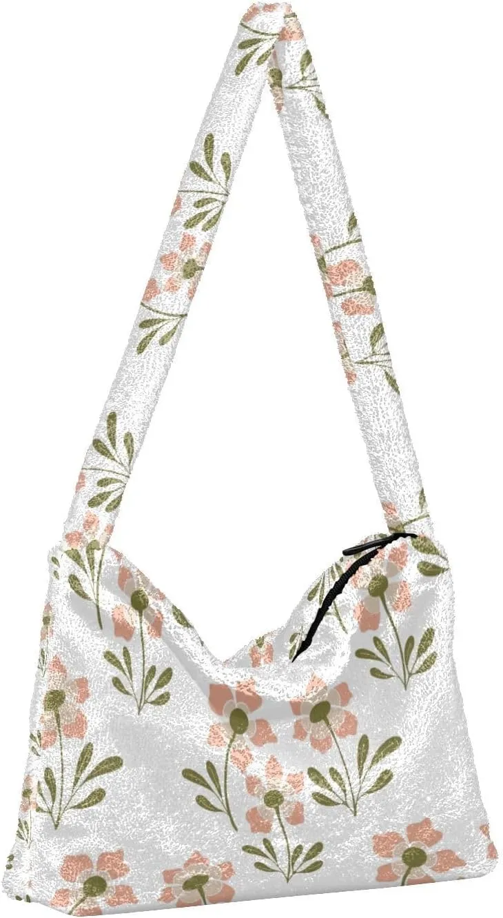 Flower Fluffy Furry Tote Bag Shoulder Bag Women Shoulder Handbag Purse for Autumn and Winter Multicolor 1
