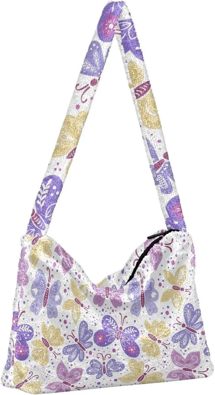 Flower Fluffy Furry Tote Bag Shoulder Bag Women Shoulder Handbag Purse for Autumn and Winter Multicolor 1