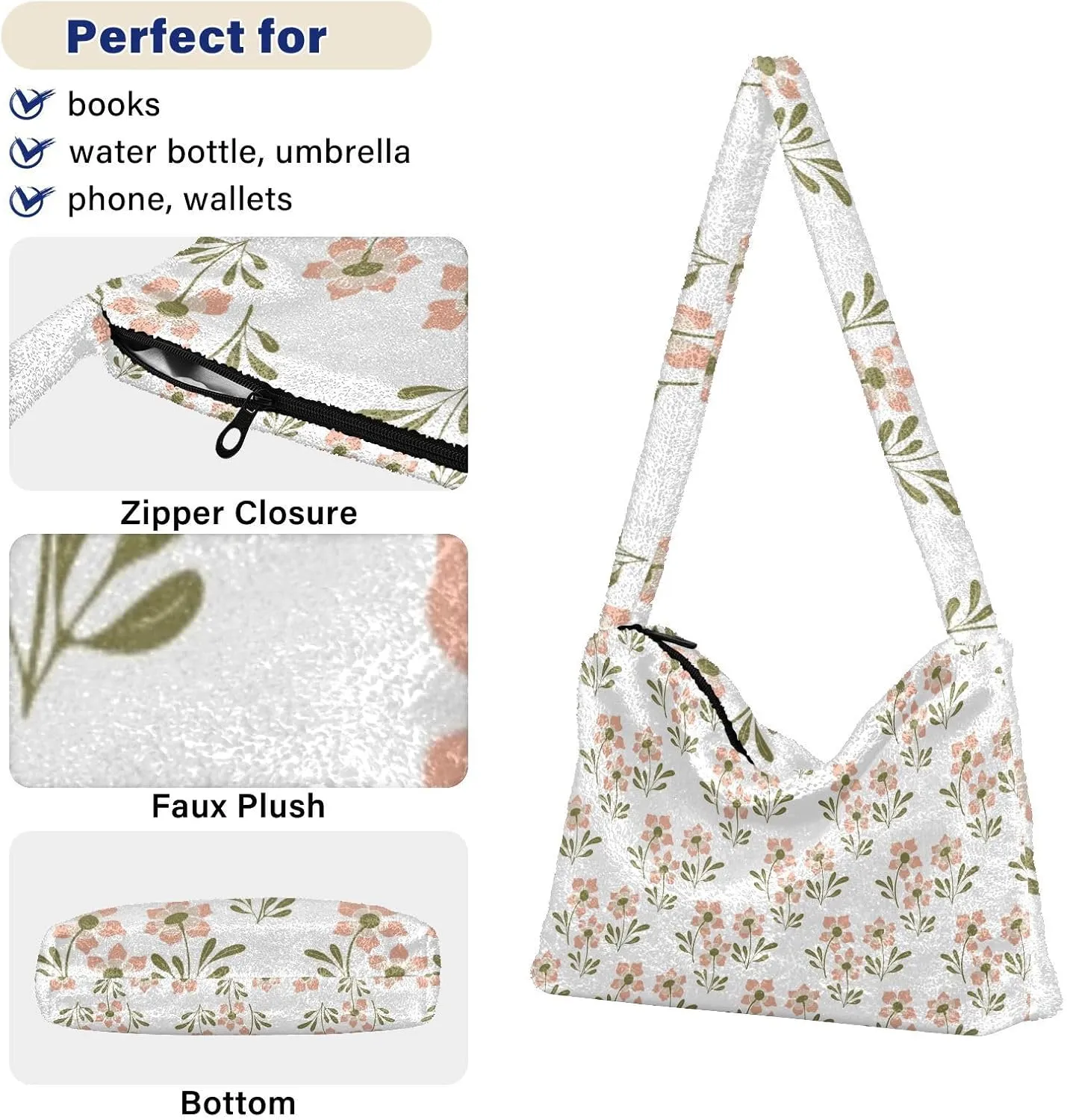 Flower Fluffy Furry Tote Bag Shoulder Bag Women Shoulder Handbag Purse for Autumn and Winter Multicolor 1