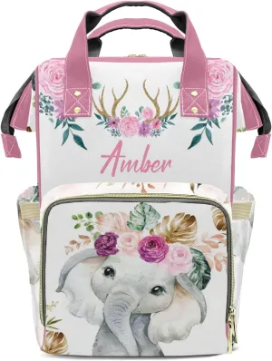 Flowers Elephant Diaper Bags Backpack Customized Baby Bag Nursing Nappy Bag Travel Tote Gifts for Women