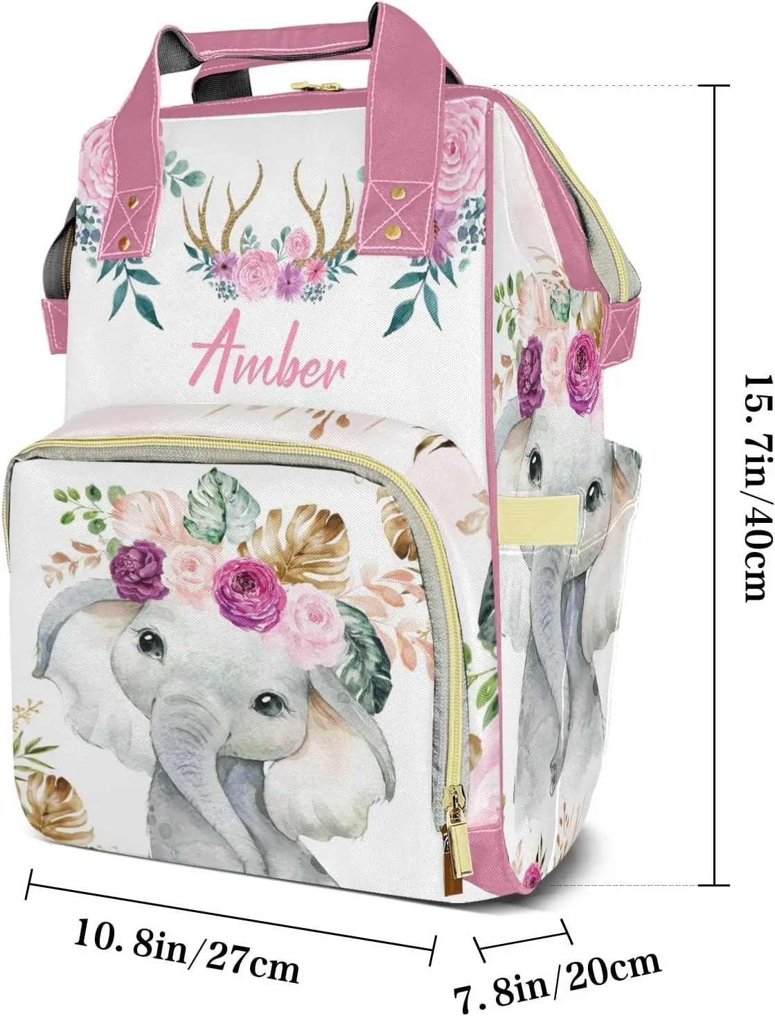 Flowers Elephant Diaper Bags Backpack Customized Baby Bag Nursing Nappy Bag Travel Tote Gifts for Women