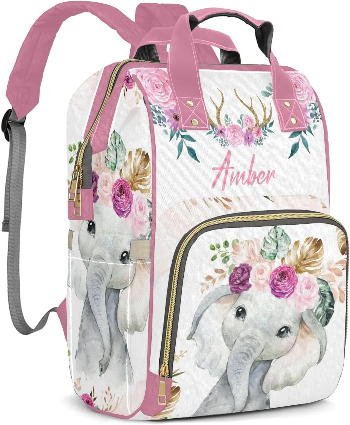 Flowers Elephant Diaper Bags Backpack Customized Baby Bag Nursing Nappy Bag Travel Tote Gifts for Women