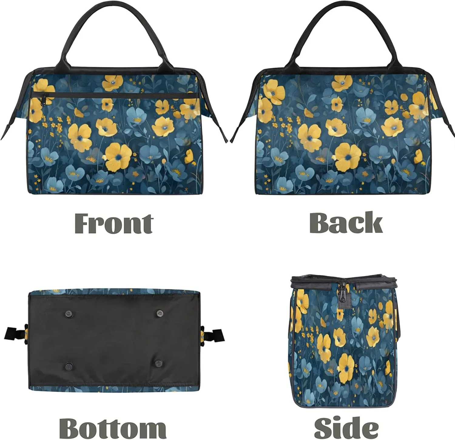 Flowers Yellow Art Large Travel Duffel Bag Gym Tote Bag for Women Men Waterproof Weekend Overnight Bag Carry On Tote Luggage with Pocket Personal Item Bags Sports Bag fit Travel Sports Gym Yoga