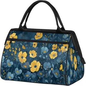Flowers Yellow Art Large Travel Duffel Bag Gym Tote Bag for Women Men Waterproof Weekend Overnight Bag Carry On Tote Luggage with Pocket Personal Item Bags Sports Bag fit Travel Sports Gym Yoga