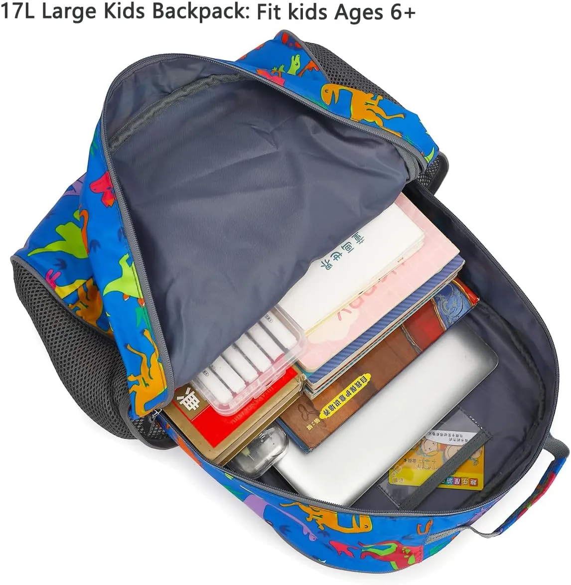 FlowFly Kids Backpack for Toddler Boys Girls, Simple Lightweight Bookbag for Daycare Kindergarten Elementary School Travel, Small Modern Bag (Large), Dinosaur