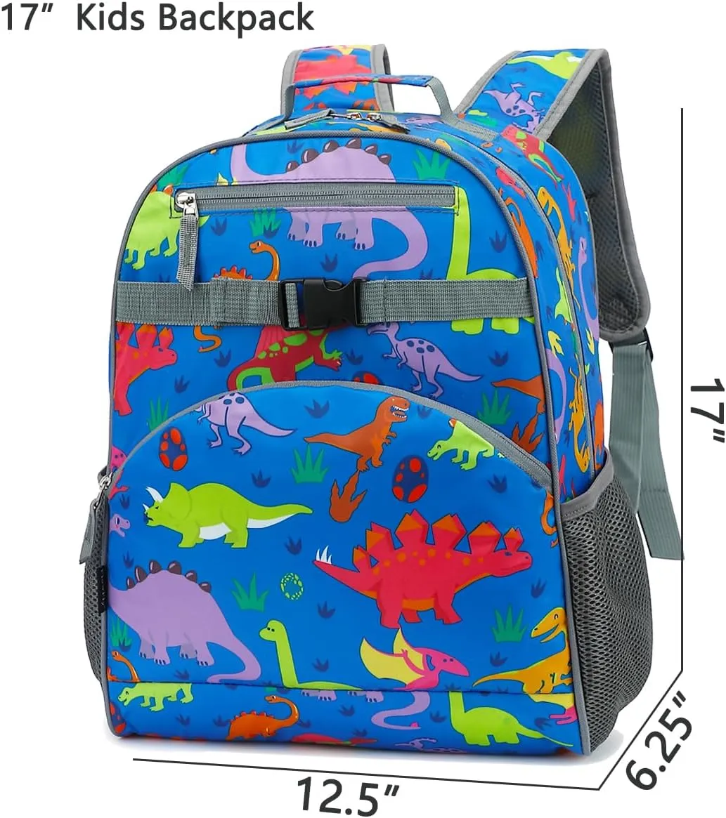 FlowFly Kids Backpack for Toddler Boys Girls, Simple Lightweight Bookbag for Daycare Kindergarten Elementary School Travel, Small Modern Bag (Large), Dinosaur