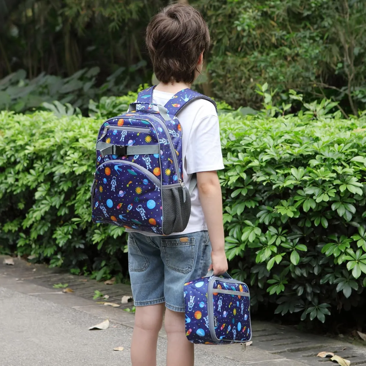 FlowFly Kids Backpack for Toddler Boys Girls, Simple Lightweight Bookbag for Daycare Kindergarten Elementary School Travel, Small Modern Bag (Large), Dinosaur