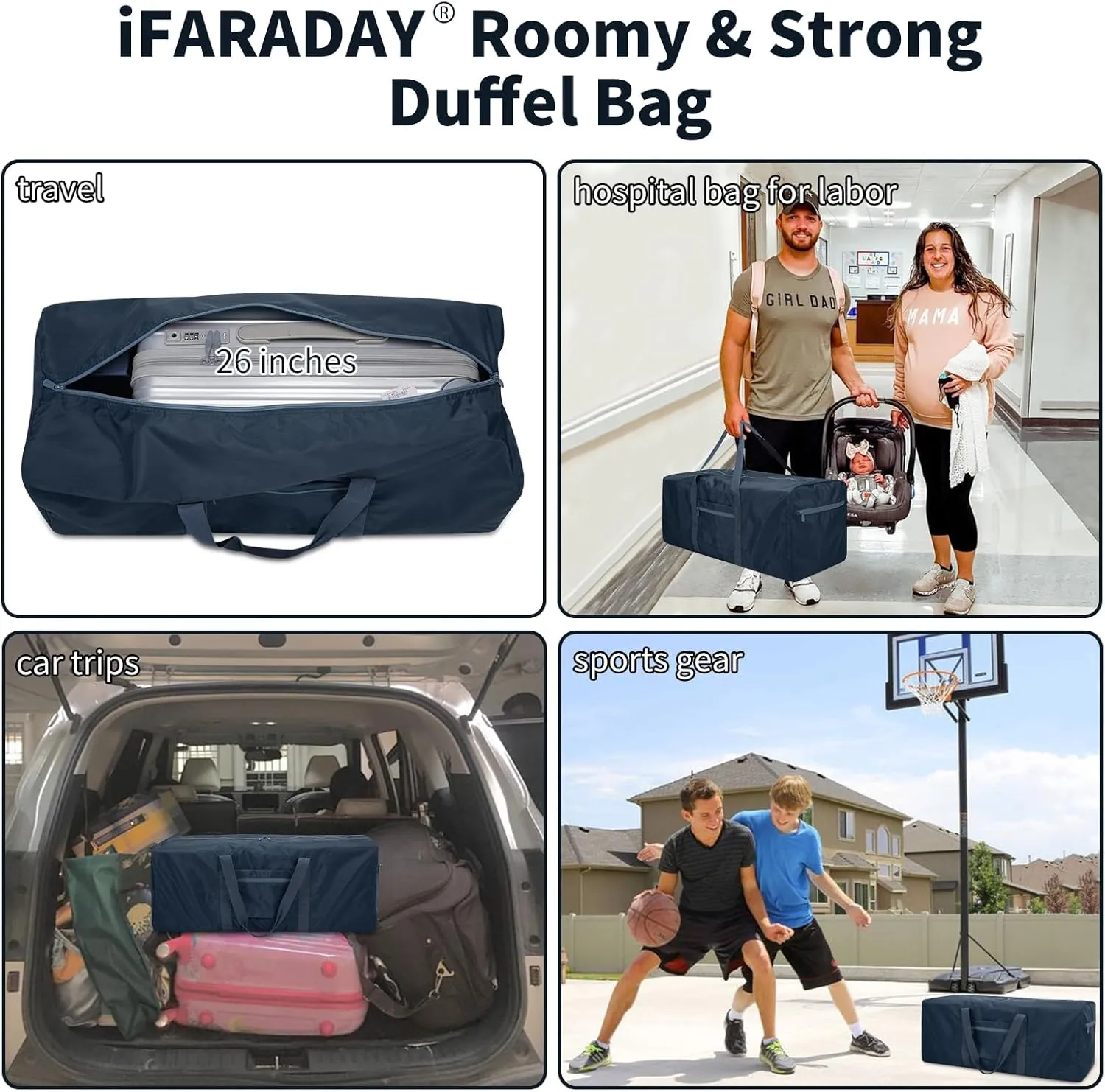 Foldable Duffle Bag for Travel - 75L Large Spare Travel Duffel Bag Lightweight with Trolley Sleeve - Navy