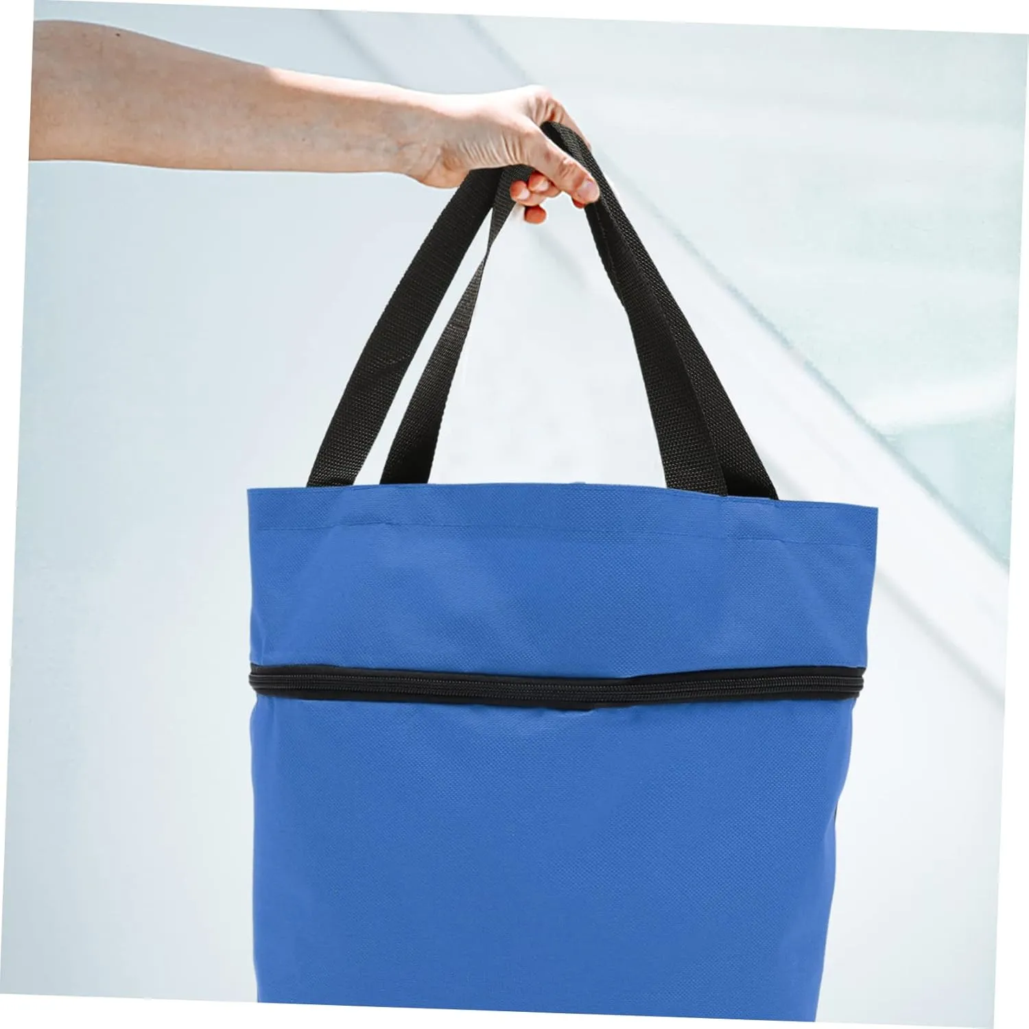 Foldable Grocery Tote Bag Wheels Collapsible Trolley Bag Large Laundry Bag Wheels and Comfortable Handles Blue