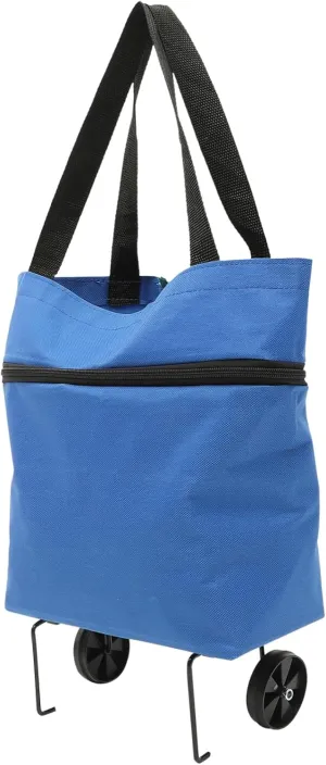 Foldable Grocery Tote Bag Wheels Collapsible Trolley Bag Large Laundry Bag Wheels and Comfortable Handles Blue