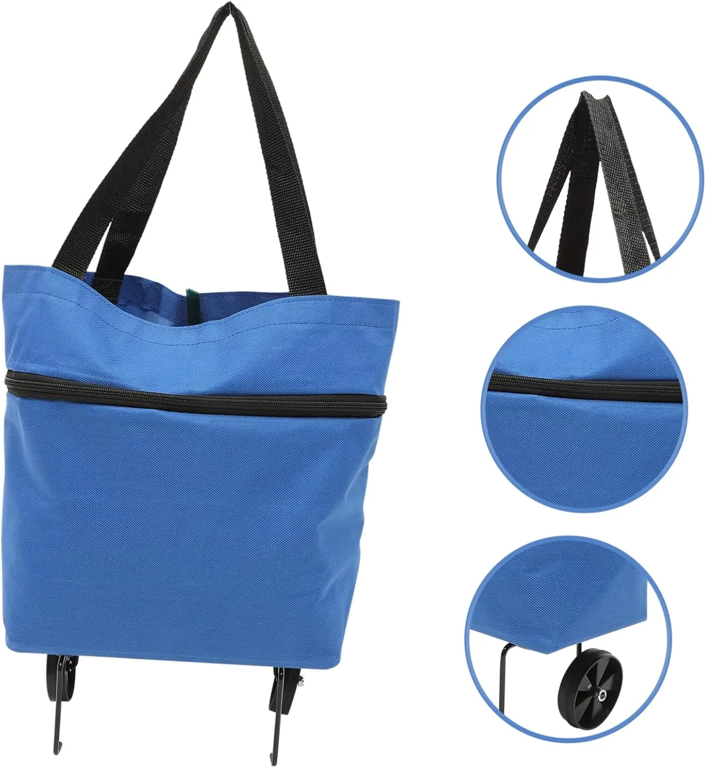 Foldable Grocery Tote Bag Wheels Collapsible Trolley Bag Large Laundry Bag Wheels and Comfortable Handles Blue