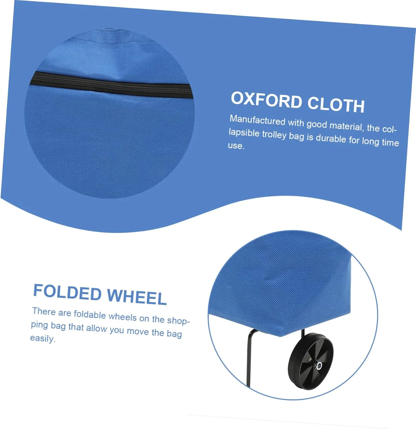 Foldable Grocery Tote Bag Wheels Collapsible Trolley Bag Large Laundry Bag Wheels and Comfortable Handles Blue