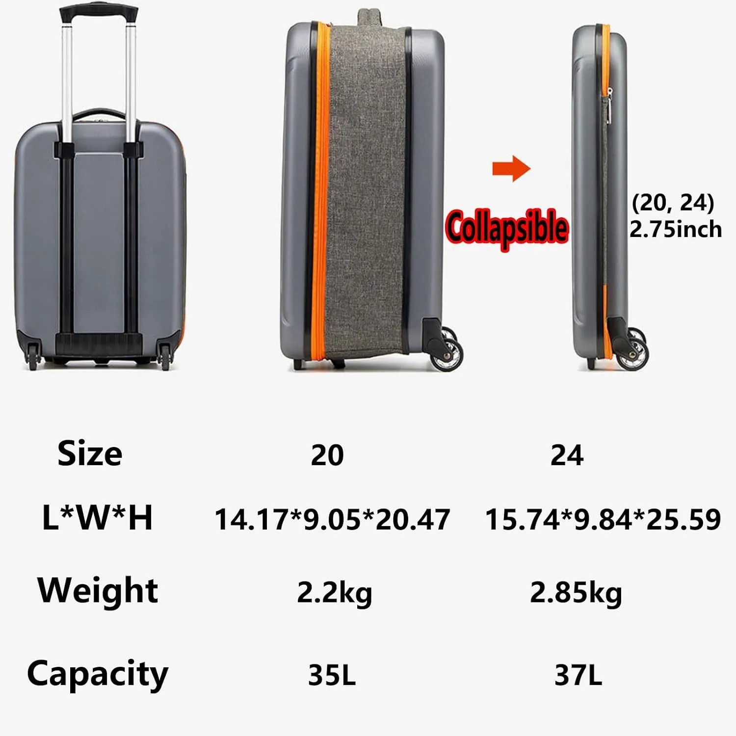 Foldable Luggage, Space Separation Design, Large Capacity Hand Suitcase,Resistant To Drop And Pressure, Hard Shell Storage Box (Color : Red, Size : 20inch)