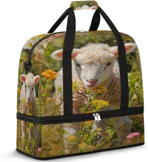 Foldable Travel Duffel Bag for Women, Overnight Weekender Bag Cute Sheep Carry on Duffel Bag Luggage Sports Gym Tote Bag with Shoes Compartment, Water Rresistant Shoulder Bag,C563