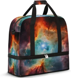 Foldable Travel Duffel Bag for Women, Universe Galaxy Nebula Overnight Weekender Bag Carry on Duffel Bag Luggage Sports Gym Tote Bag with Shoes Compartment, Water Rresistant Shoulder Bag