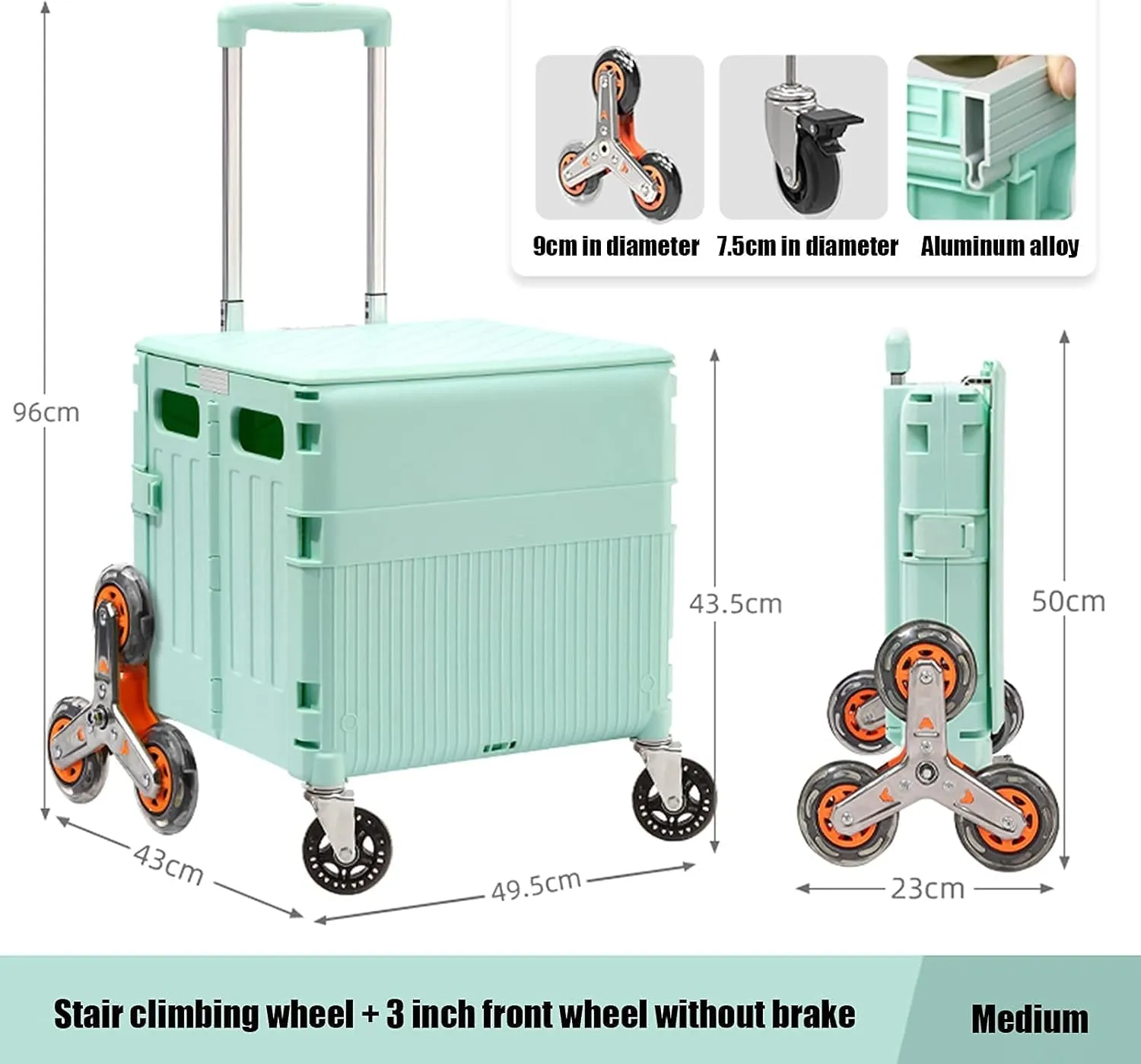 Folding Boot Cart Portable Stair Climbing Trolley, Folding Crate with Magnetic Lid, Heavy-Duty Vehicles, Travel, Shopping, Utility Vehicles