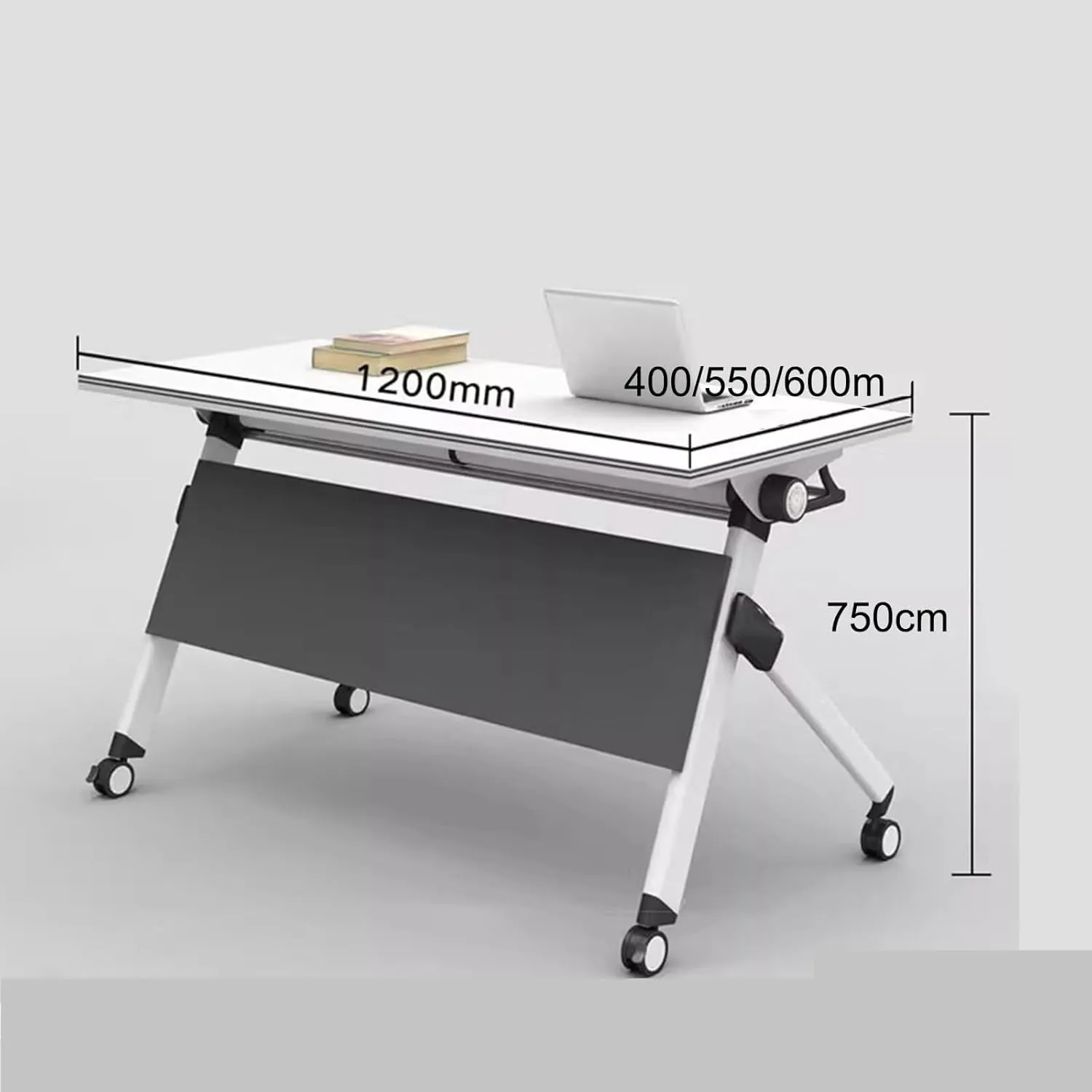 Folding Conference Table with Steel Frame, Multi-Functional Office Meeting Rollers and Stopper for Conference, Seminar, Use(120 * 55 * 75cm)
