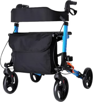 Folding Lightweight Rollators Wheeled Walker Walking Frame with Brakes and Storage Bag Seat Height Adjustable Shopping Trolley for for Elderly, Seniors Adults