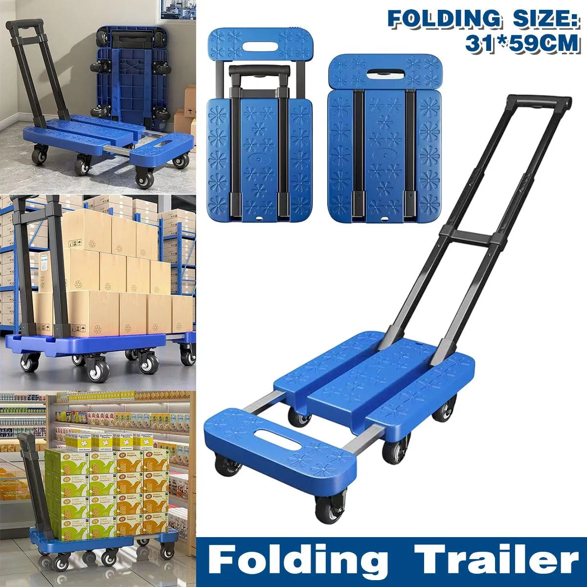 Folding Platform Trolley Heavy Duty Hand Truck Foldable Cart Push Dolly Movin