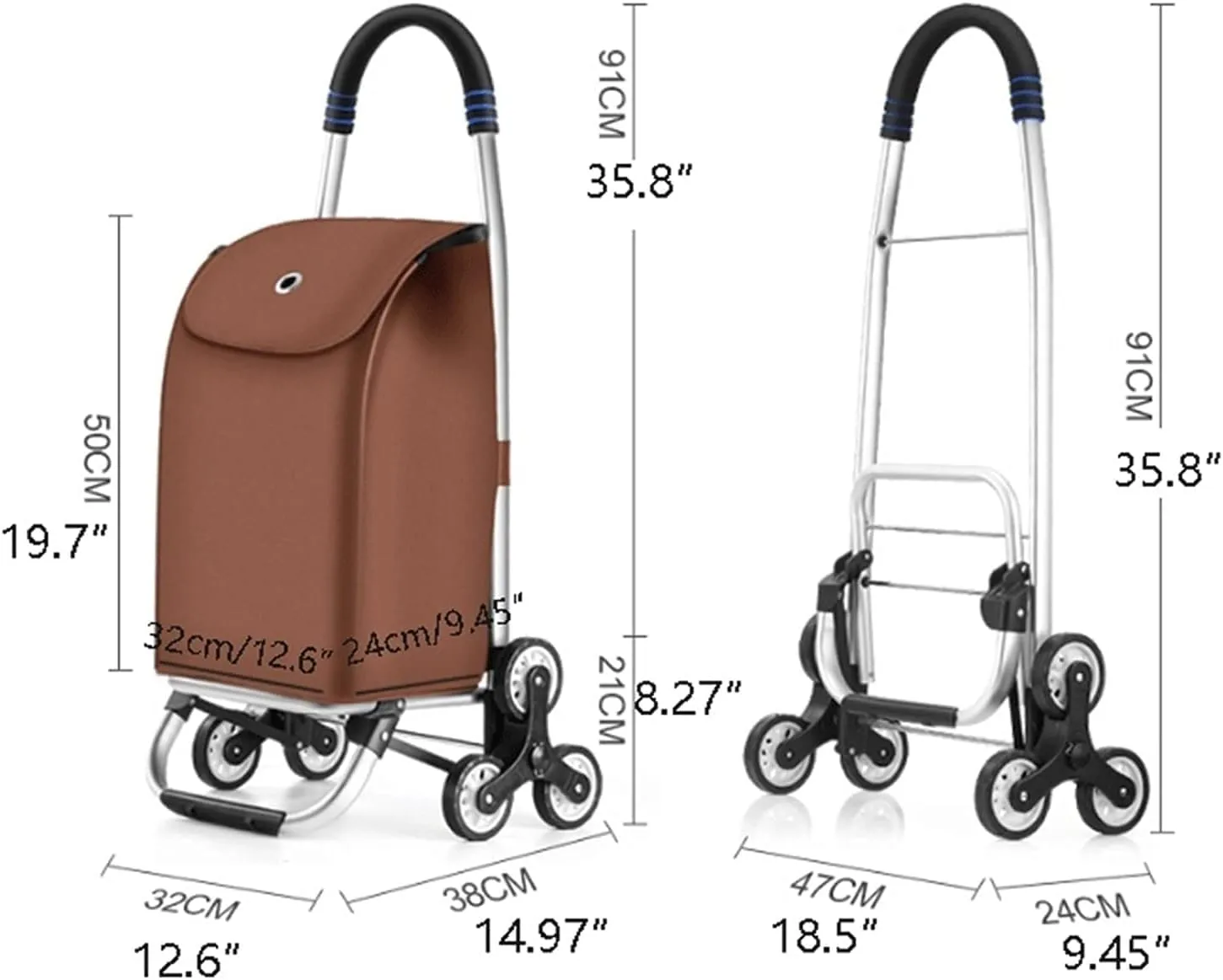 Folding Shopping Cart, Folding Shopping Trolley with Removable Waterproof Oxford Cloth Shopping Bag Shopping Cart for Laundry Grocery Grocery Utility Carts(Brown,6 Wheels)