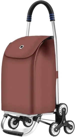 Folding Shopping Cart, Folding Shopping Trolley with Removable Waterproof Oxford Cloth Shopping Bag Shopping Cart for Laundry Grocery Grocery Utility Carts(Brown,6 Wheels)