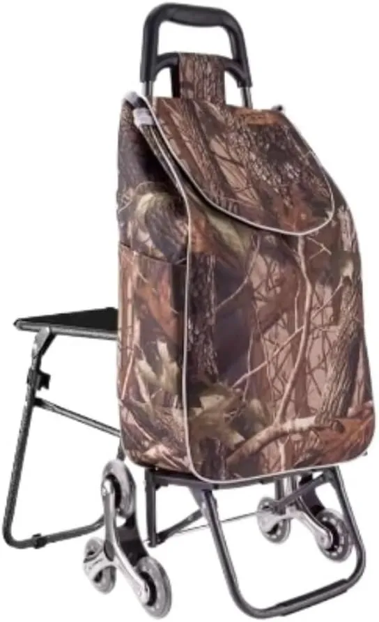 Folding Shopping Cart, Multifunctional Luggage Cart Folding Shopping Cart Waterproof Leaf Printed Oxford Cloth Bag with Tri-Wheels Grocery Utility Carts, 88*38cm