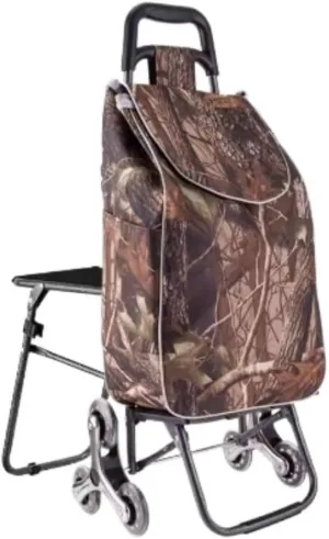 Folding Shopping Cart, Multifunctional Luggage Cart Folding Shopping Cart Waterproof Leaf Printed Oxford Cloth Bag with Tri-Wheels Grocery Utility Carts, 88*38cm